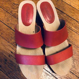 Madewell Red Heeled Wooden Sandals, Size